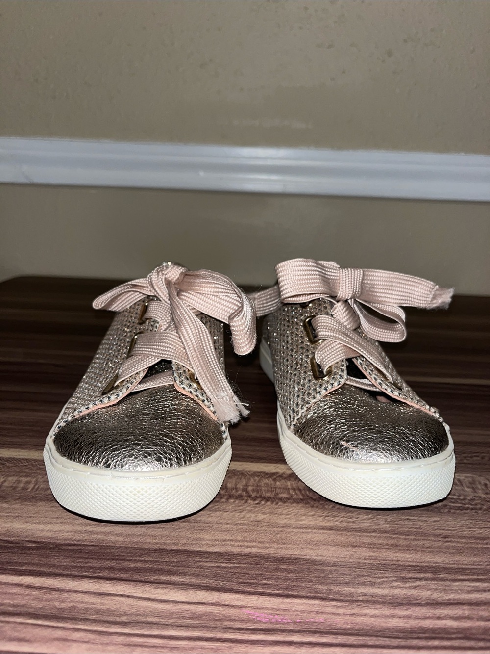 Gianni Bini Metallic Rose Gold Lace-Up Sneakers